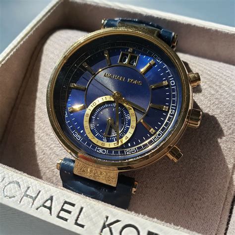 michael kors navy sawyer leather mk2425 watch|Michael Kors Sayer Blue Dial Amber Blue Leather Ladies Watch .